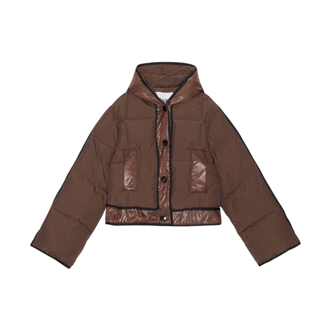 (W) 가니 숏 후드 퍼퍼 자켓 쉐이브드 초콜릿((W) Ganni Short Hooded Puffer Jacket Shaved Chocolate) - 1