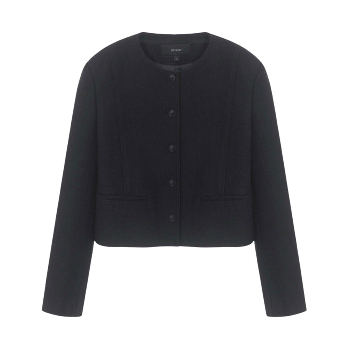 (W) 온앤온 라운드 넥 크롭 자켓 블랙((W) On&On Round Neck Cropped Jacket Black)