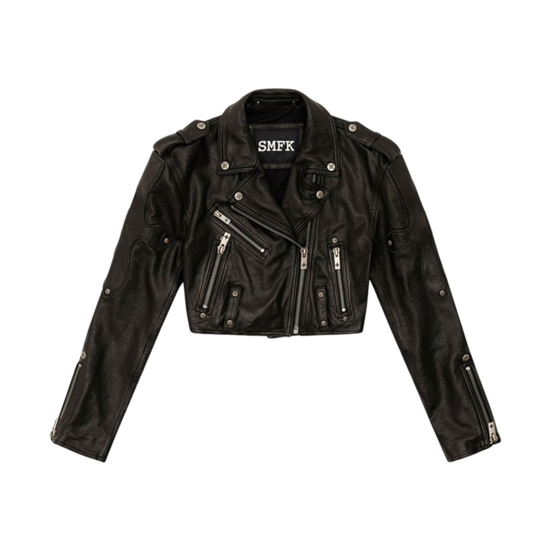 (W) 에스엠에프케이 와일드월드 라이더 램스킨 숏 자켓 블랙((W) SMFK Wildworld Rider Lambskin Short Jacket Black)