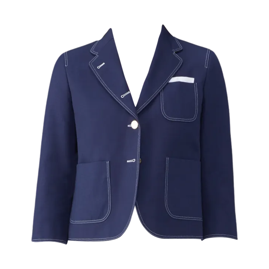 (W) 톰브라운 코튼 캔버스 크롭 패치 포켓 색 자켓 네이비((W) Thom Browne Cotton Canvas Cropped Patch Pocket Sack Jacket Navy) - 1