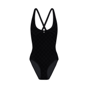 (W) Chanel Plain Swimsuit Black Silver