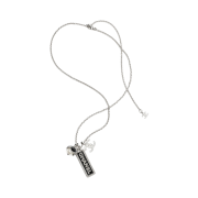 (W) Chanel Long Pendant Necklace Metal Imitation Pearls Strass & Silver Black Pearly White Crystal