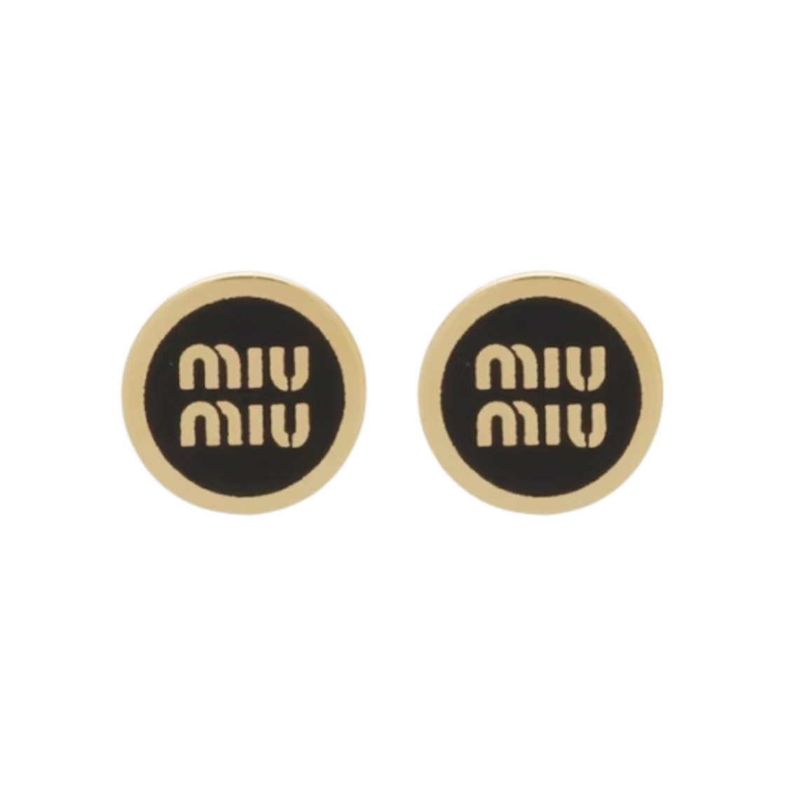 (W) 미우 미우 에나멜 메탈 이어링 블랙((W) Miu Miu Enameled Metal Earrings Black)