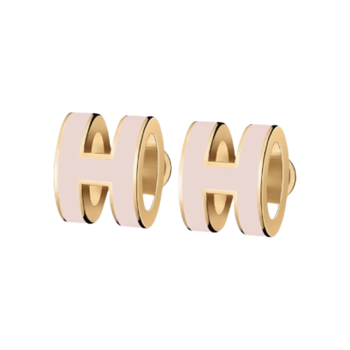 (W) 에르메스 미니 팝아슈 이어링 골드 하드웨어 & 로즈 드라제((W) Hermes Mini Pop H Earrings Gold & Rose Dragee)