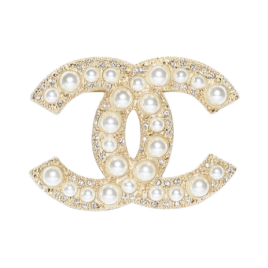 샤넬 브로치 메탈 글래스 펄 글래스 스트라스 & 골드 펄리 화이트 크리스탈(Chanel Brooch Metal Glass Pearls Glass Strass & Gold Pearly White Crystal)