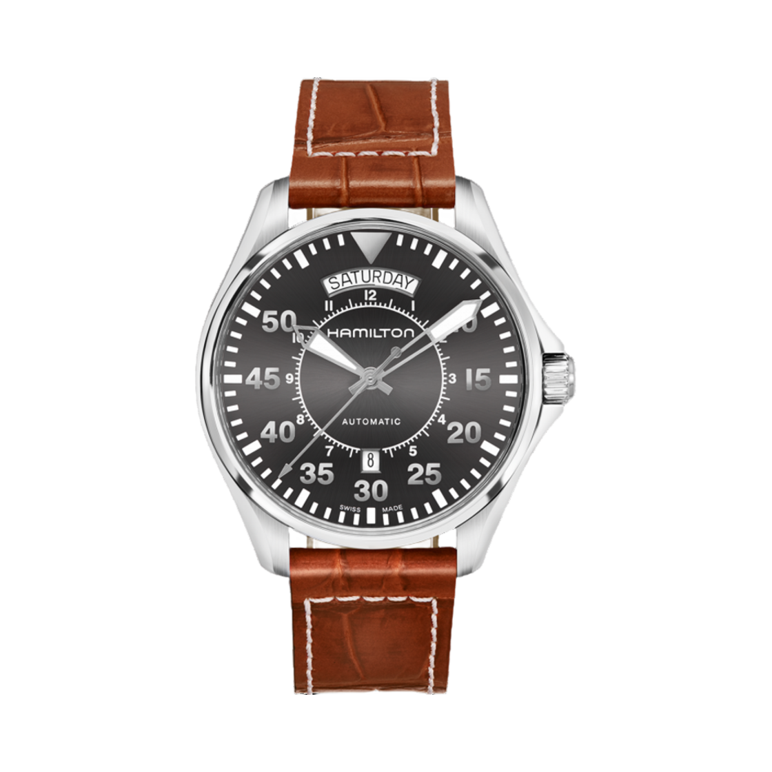 해밀턴 카키 에비에이션 파일럿 데이 데이트 오토 스테인리스 스틸 소가죽 그레이(Hamilton Khaki Aviation Pilot Day Date Auto Stainless Steel Cow Leather Black) - 1