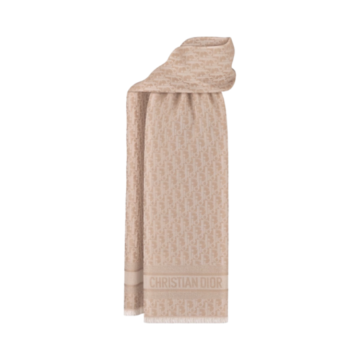 (W) Dior Oblique Cotton Wool Silk Stole Beige