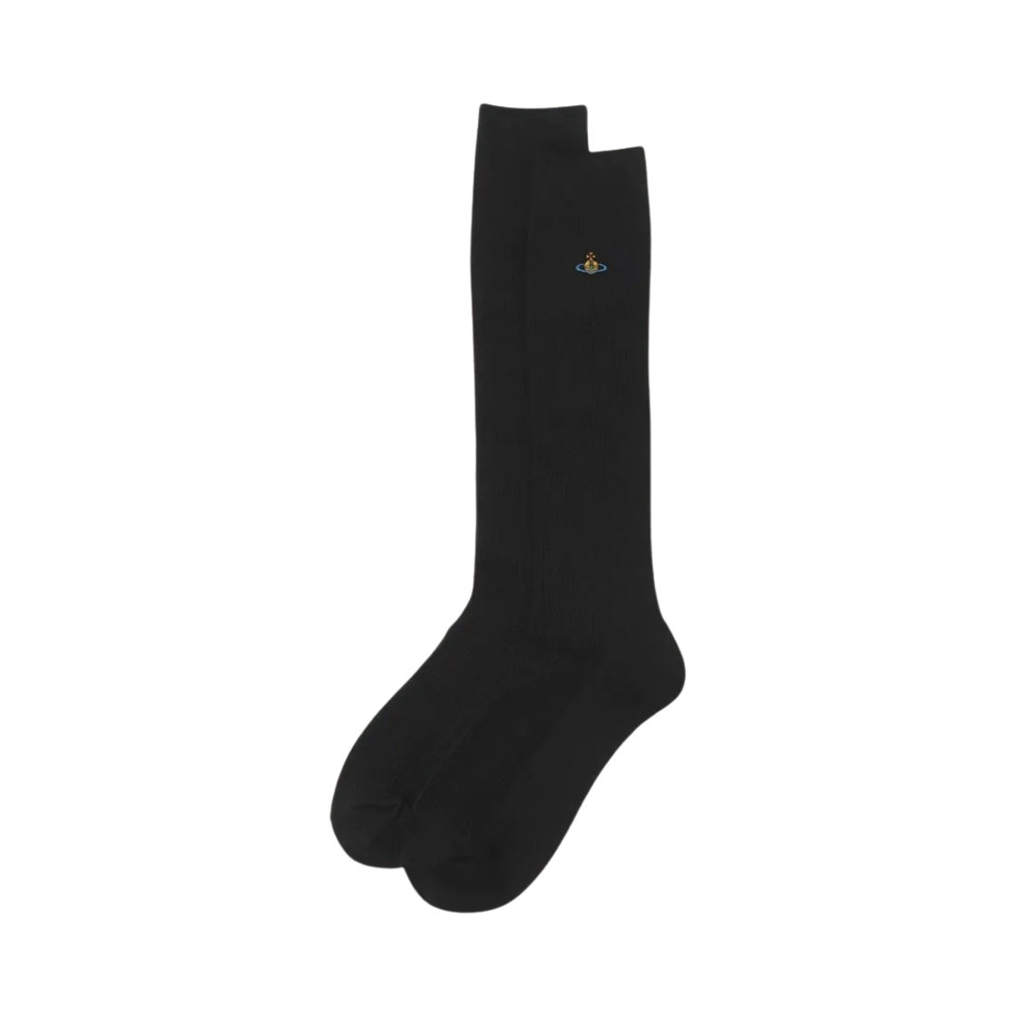 (W) 비비안 웨스트우드 오브 스쿨 립드 하이 삭스 블랙((W) Vivienne Westwood ORB School Ribbed High Socks Black)
