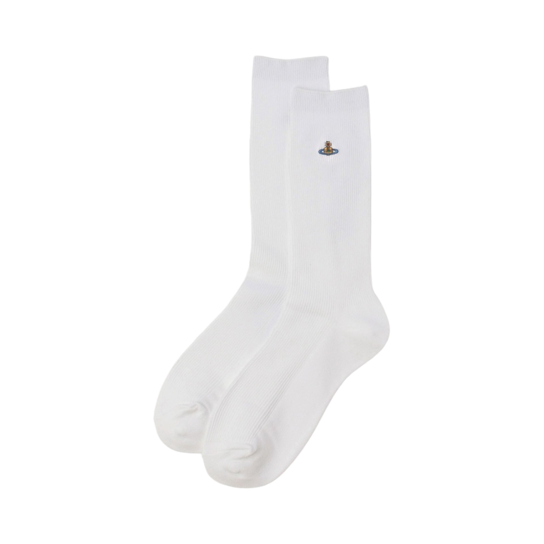 (W) 비비안 웨스트우드 오브 스쿨 립드 크루 삭스 화이트((W) Vivienne Westwood ORB School Ribbed Crew Socks White)