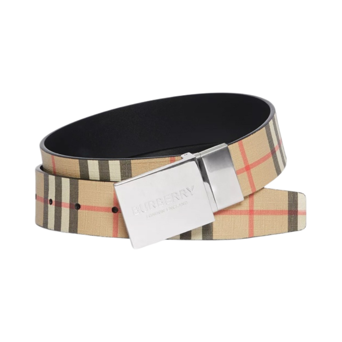 버버리 리버시블 플라크 버클 빈티지 체크 레더 벨트 아카이브 베이지 블랙(Burberry Reversible Plaque Buckle Vintage Check and Leather Belt Archive Beige Black) - 1