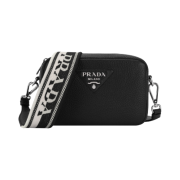 Prada Leather Small Shoulder Bag with Soft Lines Black