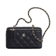 Chanel Small Classic Vanity with Chain Grained Calfskin & Gold Navy Blue