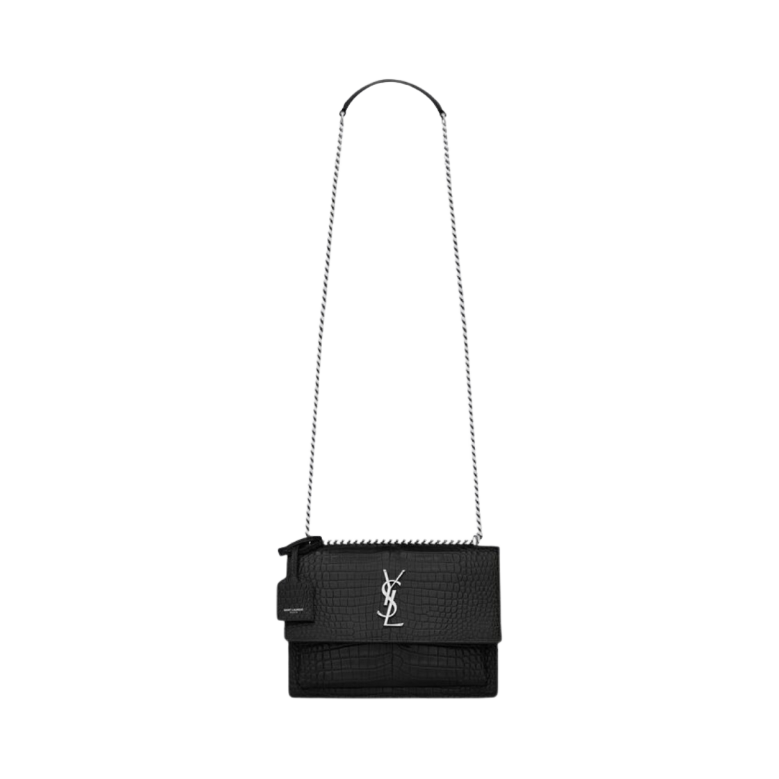 생로랑 선셋 미디움 체인 갑 크로커다일 엠보스 샤이니 레더 느와르(Saint Laurent Sunset Medium Chain Gab In Crocodile-Embossed Shiny Leather Noir) - 1