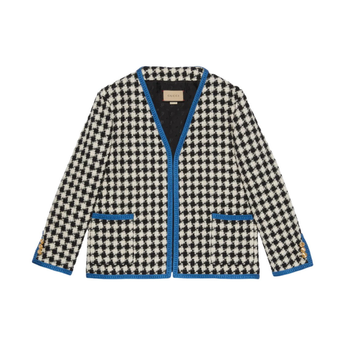 (W) 구찌 깅엄 트위트 자켓 아이보리 블루((W) Gucci Gingham Tweed Jacket Ivory Blue) - 1
