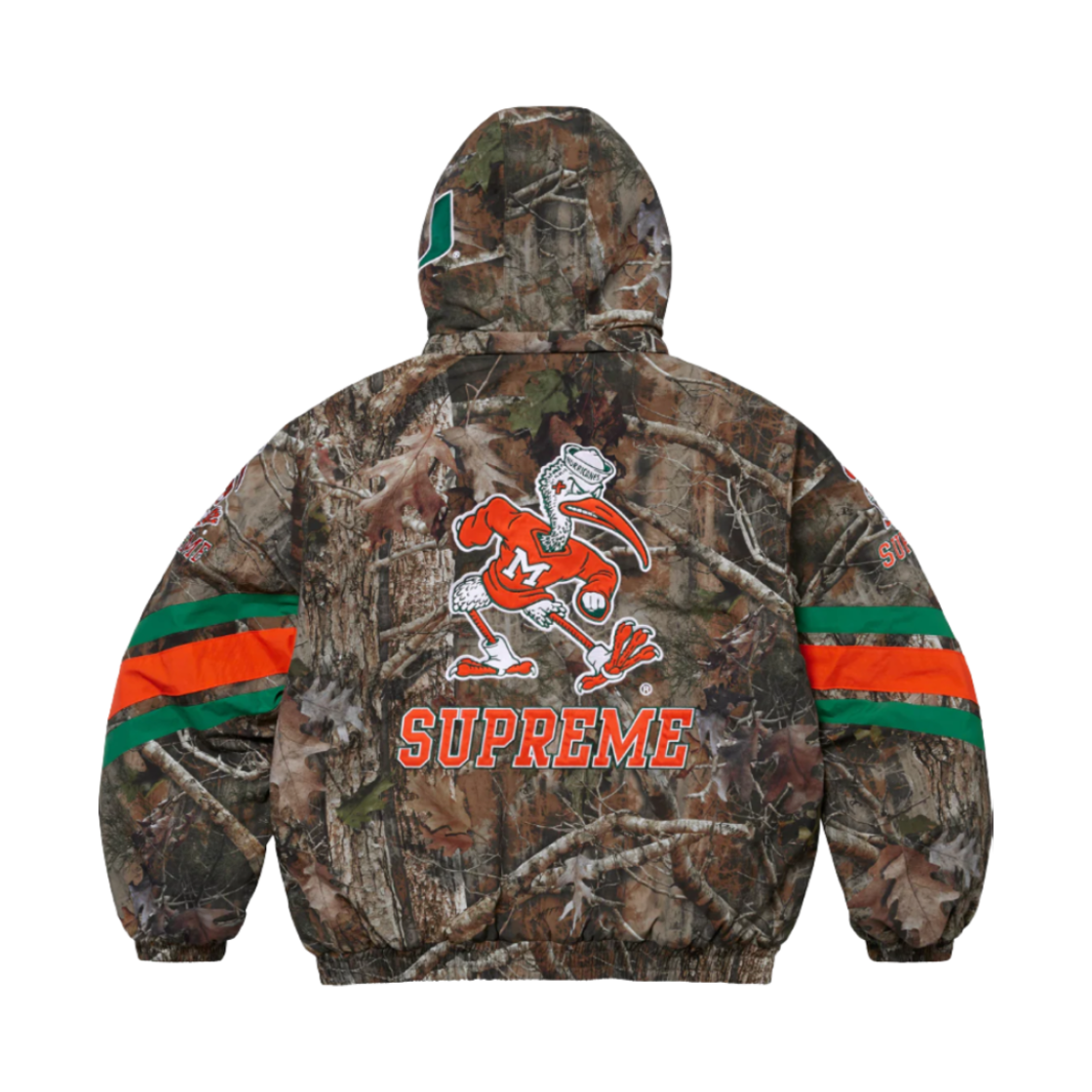 슈프림 미첼 & 네스 NCAA 후드 스타디움 자켓 트루팀버 카나티 카모 - 24FW(Supreme Mitchell & Ness NCAA Hooded Stadium Jacket TrueTimber Kanati Camo - 24FW)