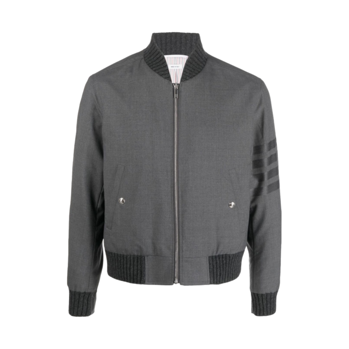 톰브라운 플레인 위브 수팅 사선 니트 블루종 자켓 다크 그레이(Thom Browne Plain Weave Suiting 4-Bar Knit Blouson Jacket Dark Grey) - 1