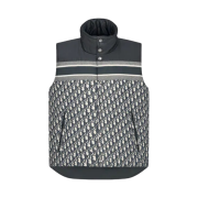 (W) Dior Reversible Sleeveless Down Jacket Blue Ecru Dior Oblique Quilted Technical Taffeta