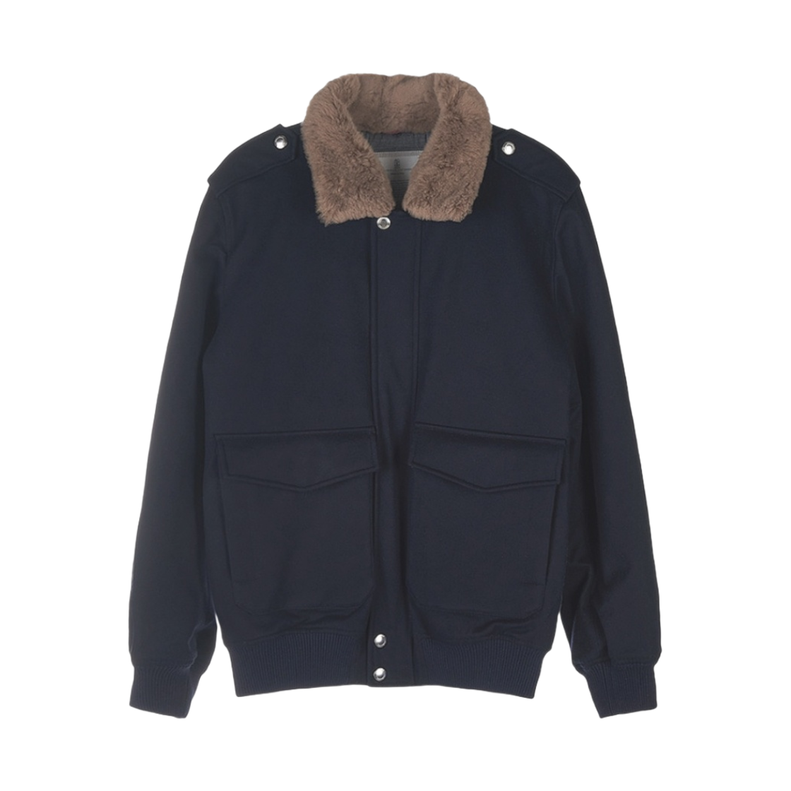 MM4636479-CJF06 Brunello Cucinelli Fur Collar Flap Pocket Jacket Navy