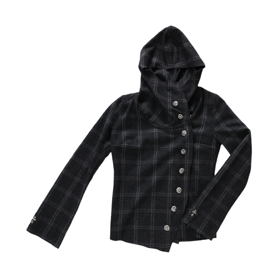 한스룸 크롬하츠 플레어 후드 블레이저 크로스 패치 슬리브(Hansroom Chrome Hearts Plaid Hooded Blazer Cross Patch Sleeves)