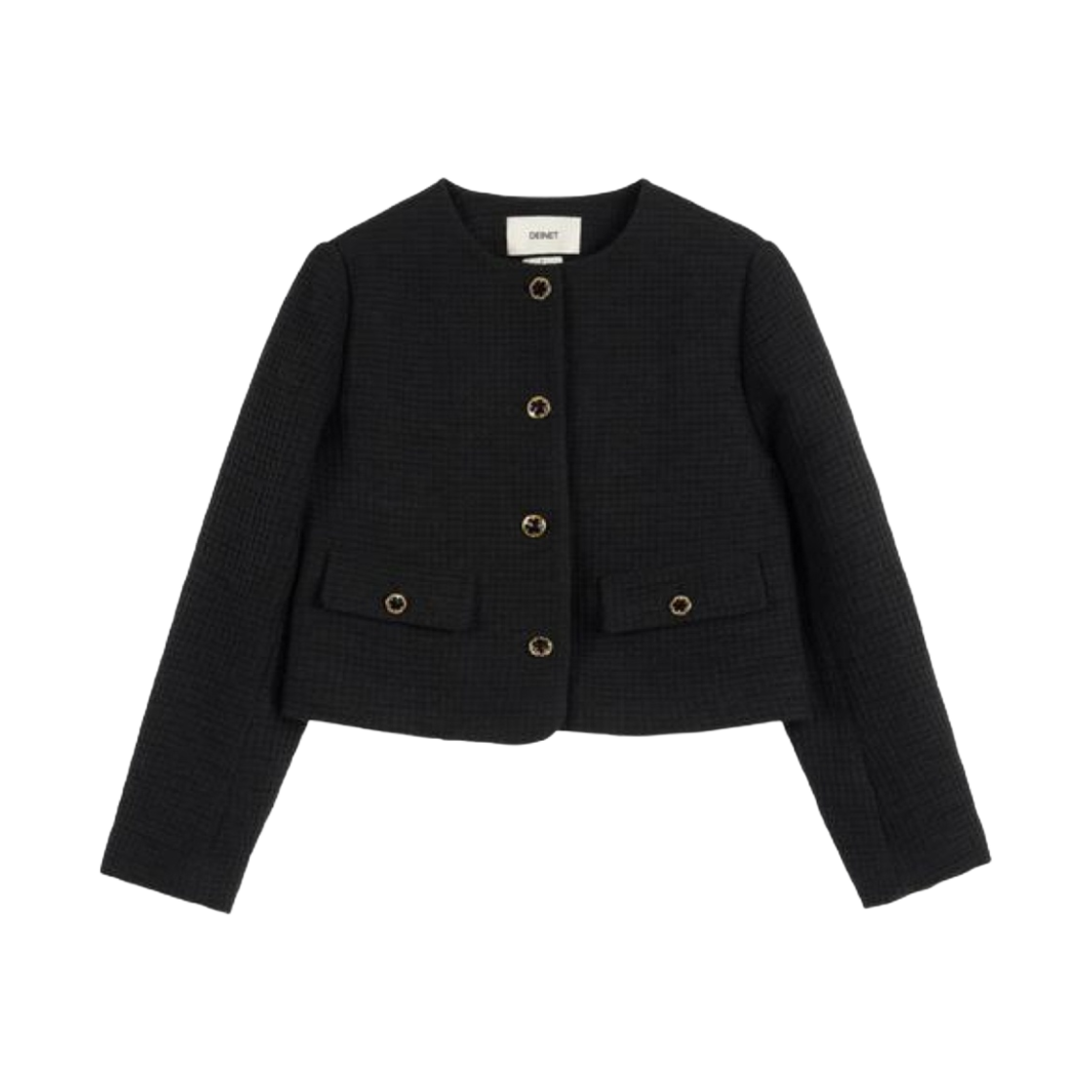 - (W) Deinet Gold Button Tweed Jacket in Black