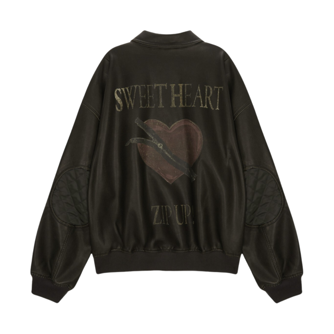 마뗑킴 백 프린팅 워시드 레더 점퍼 카키 브라운(Matin Kim Back Printing Washed Leather Jumper in Khaki Brown) - 2