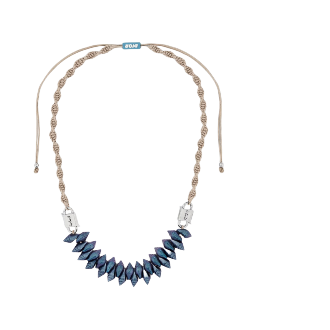 디올 네클리스 베이지 업사이클 폴리에스터 실버 피니쉬 브래스 이리디센트 블루 레진(Dior Necklace Beige Upcycled Polyester Silver Finish Brass Iridescent Blue Resin) - 1