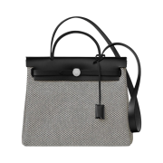 Hermes Herbag Zip 31 Bag Retourne Viking Canvas & Palladium Ecru Noir