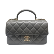 Chanel Mini Flap Bag with Top Handle Lambskin & Gold Dark Grey