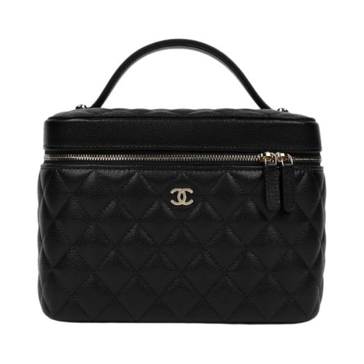 Chanel Classic Vanity Pouch Grained Shiny Calfskin & Gold Black
