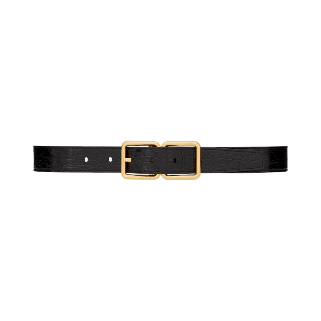 (W) 생로랑 더블 버클 벨트 크로커다일 엠보스 레더 블랙((W) Saint Laurent Double Buckle Belt in Crocodile-Embossed Leather Black) - 1