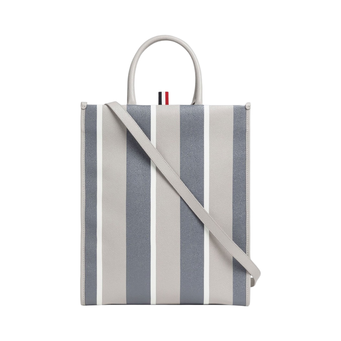 톰브라운 스트라이프 페블 그레인 레더 버티컬 토트백 미디움 그레이(Thom Browne Stripe Pebble Grain Leather Vertical Tote Bag Medium Grey) - 3