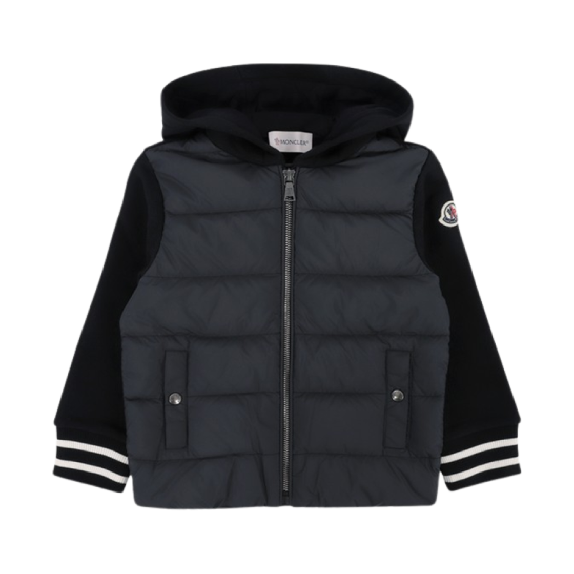 J2-954-8G00009-89AAF-999 (Kids) Moncler Logo Patch Padded Mix Zip-Up Jacket Black - 24FW