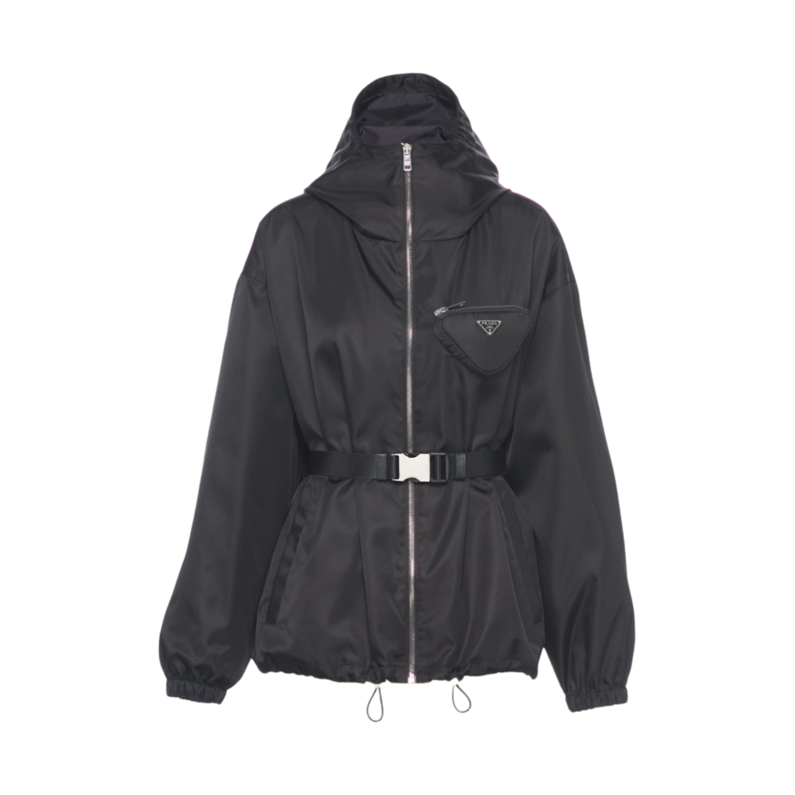 (W) 프라다 리나일론 파우치 후드 블루종 자켓 블랙((W) Prada Re-Nylon Hooded Blouson Jacket with Pouch Black) - 1