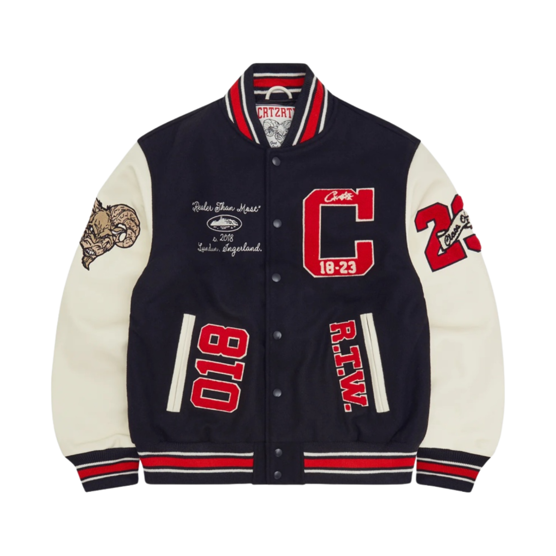 코르테이즈 고트 바시티 자켓 네이비(Corteiz Goat Varsity Jacket Navy)