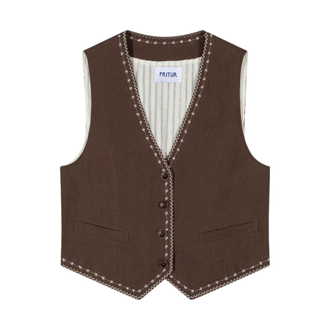 프리터 엠브로이더리 리넨 베스트 브라운