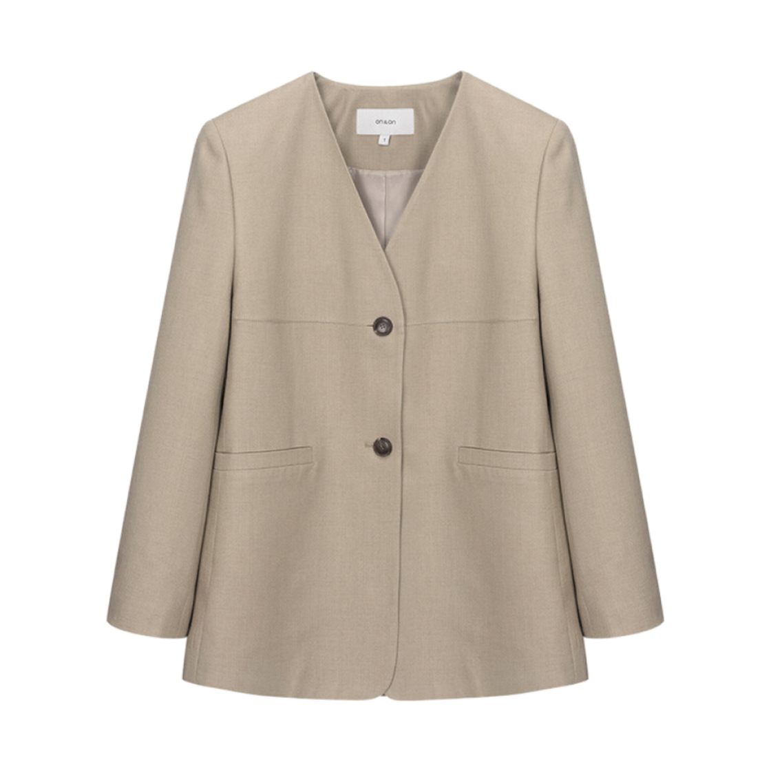(W) 온앤온 칼라리스 슬릿 스티치 자켓 다크 베이지((W) On&On Collarless Slit Stitch Jacket Dark Beige)
