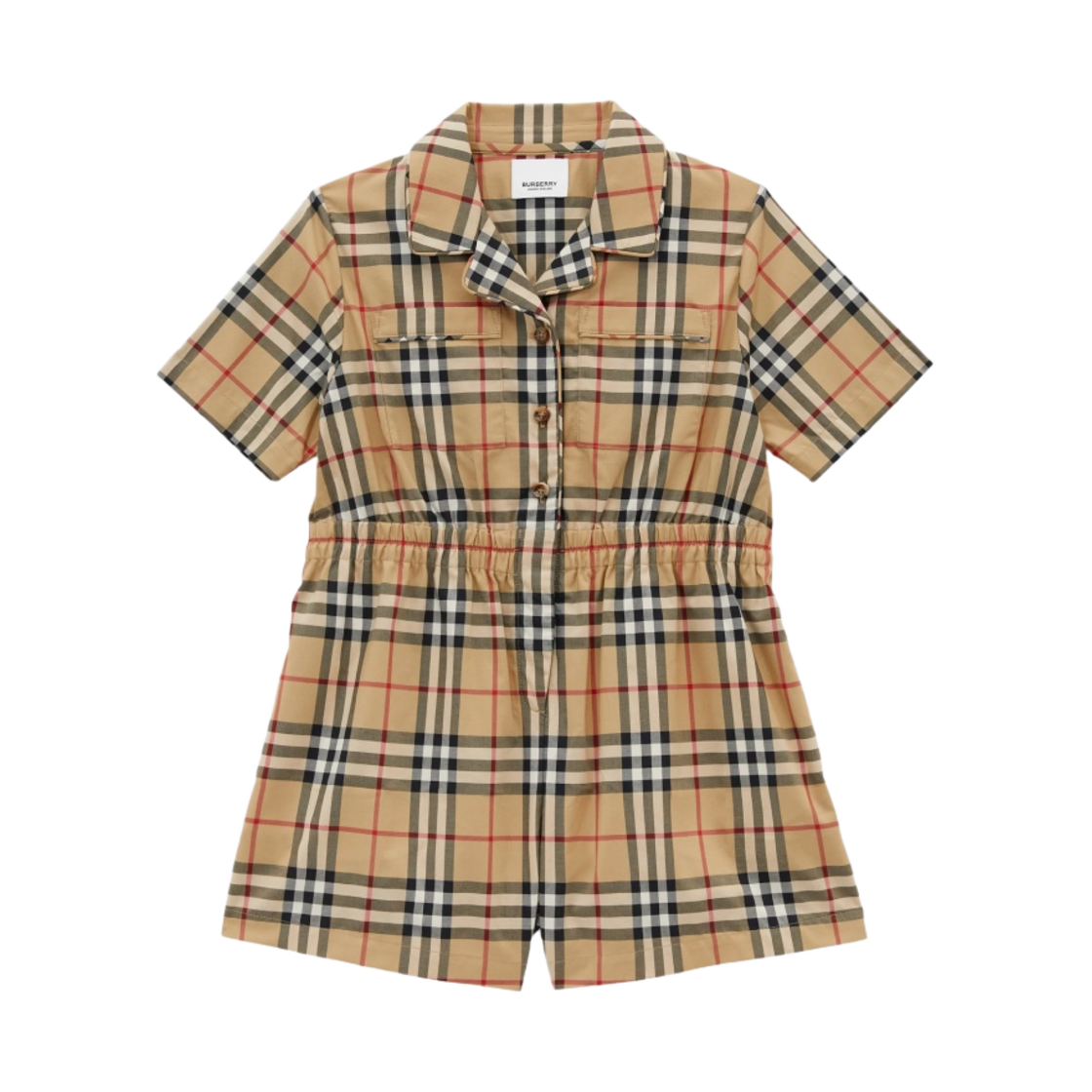 8068593 (Kids) Burberry Vintage Check Stretch Cotton Twill Playsuit Archive Beige