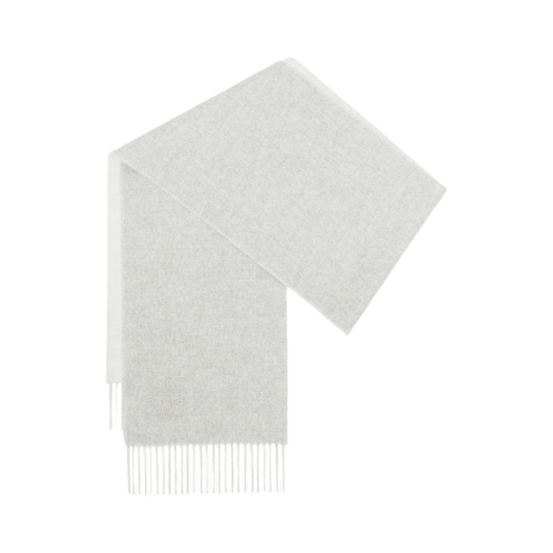 (W) 로에베 울 캐시미어 바이컬러 머플러 화이트 라이트 그레이((W) Loewe Bicolour Muffler in Wool and Cashmere White Light Grey) - 2