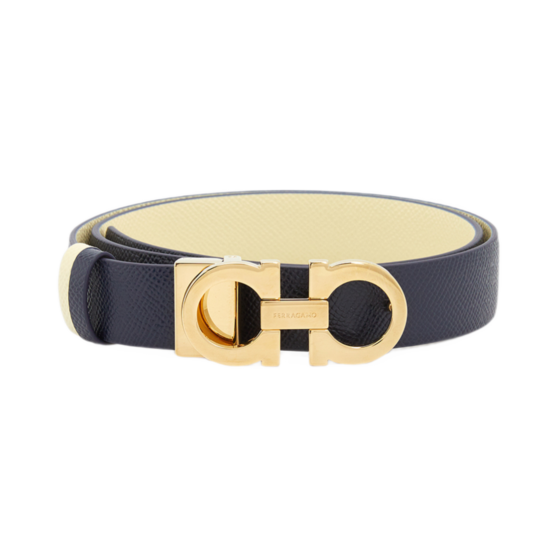 23A565-770968 (W) Ferragamo Gancini Reversible Belt Navy
