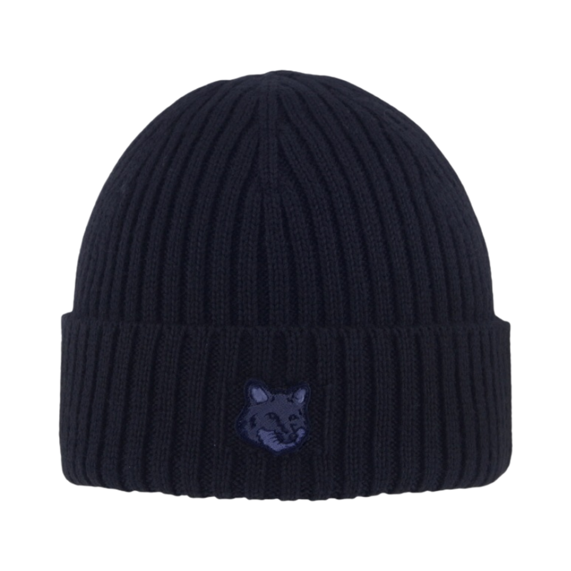 MM06111KT1022-P491 Maison Kitsune Bold Fox Patch Ribbed Beanie Navy Blue