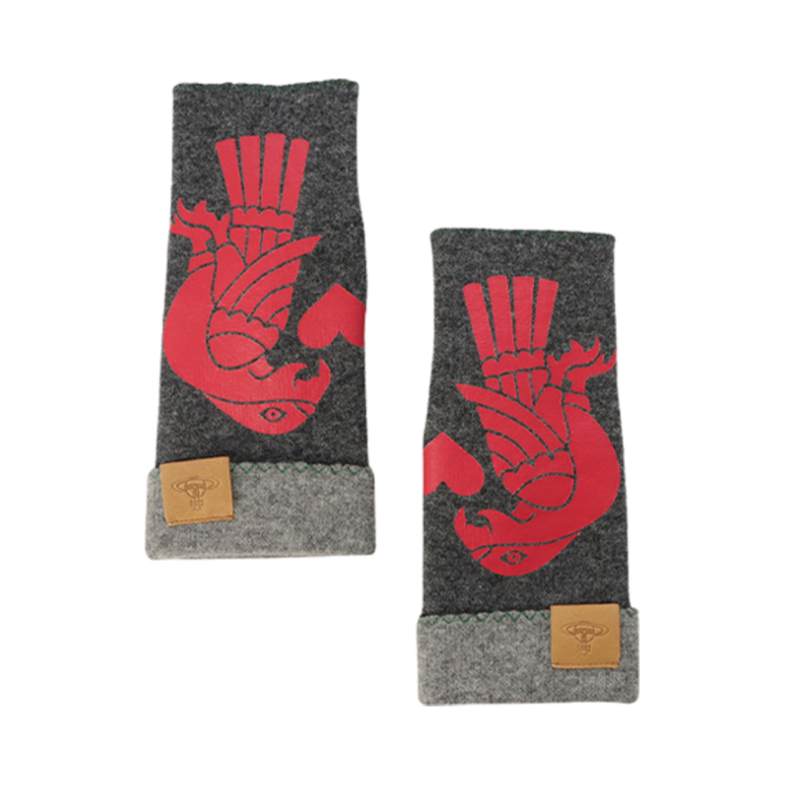 (W) 비비안 웨스트우드 트윈 이글스 핑거리스 글러브 차콜((W) Vivienne Westwood Twin Eagles Fingerless Gloves Charcoal)