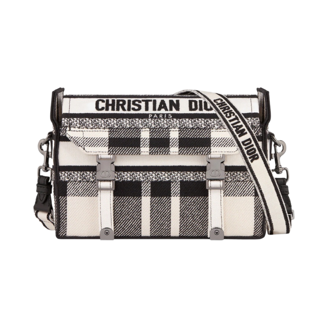 디올 스몰 캠프백 블랙 화이트 체크앤디올 자수(Dior Small Camp Bag Black White Check’n'Dior Embroidery) - 1