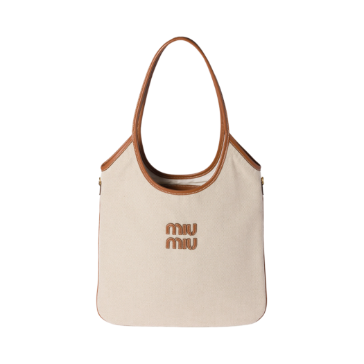 Miu Miu Canvas and Leather Ivy Bag Beige Brandy