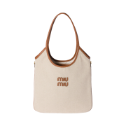 Miu Miu Canvas and Leather Ivy Bag Beige Brandy