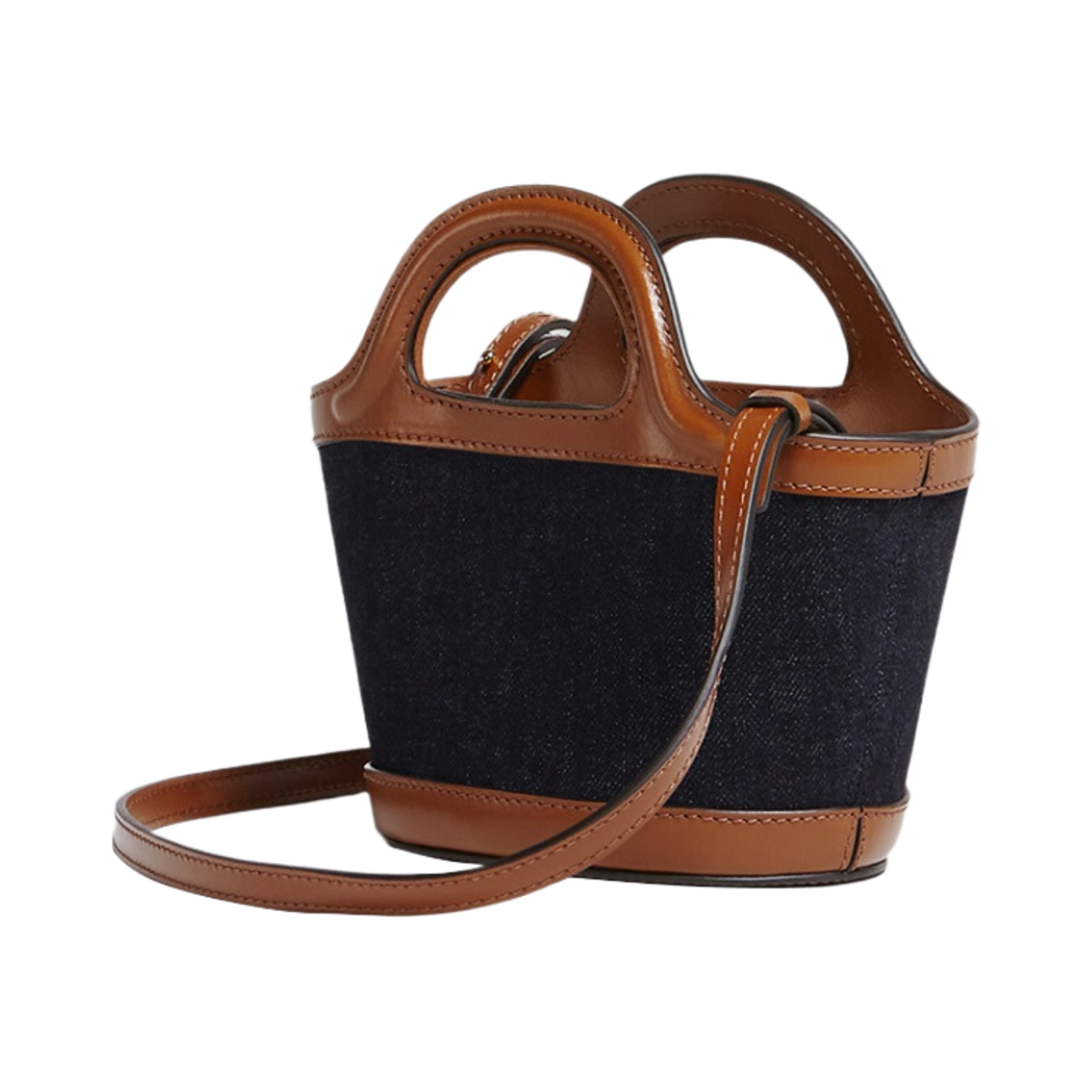 마르니 데님 앤 레더 트로피칼리아 마이크로 베스킷 토트백 블루블랙 모카(Marni Denim and Leather Tropicalia Micro Basket Tote Bag Blublack Moca) - 3
