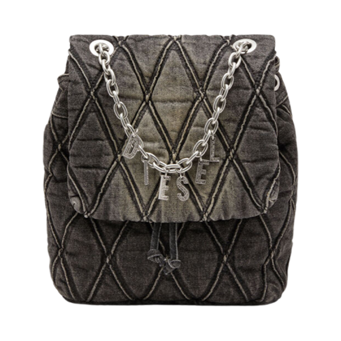 디젤 참-D S-백팩 아가일 퀼티드 데님 블랙