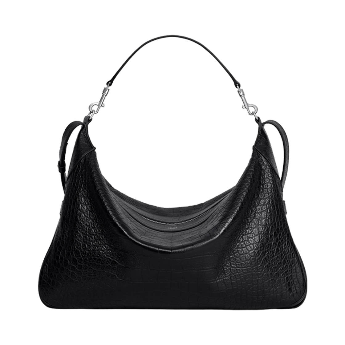 111773GJ2-38SI Celine Large Strap Romy in Crocodile Embossed Deerskin Black