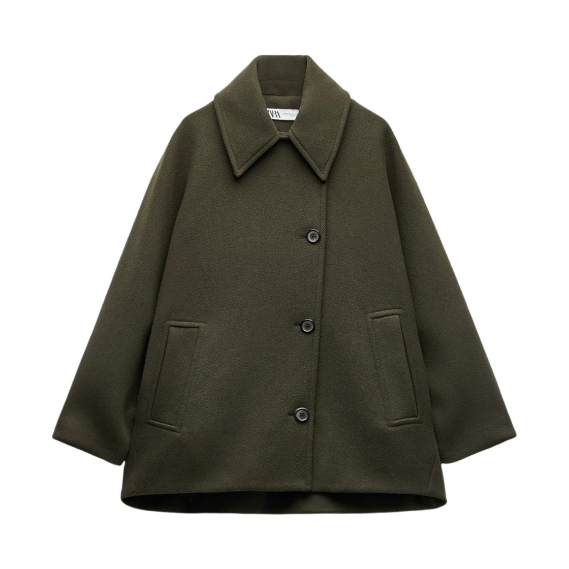 (W) 자라 ZW 울 블렌드 크롭 코트 올리브((W) Zara ZW Wool Blend Cropped Coat Olive) - 1