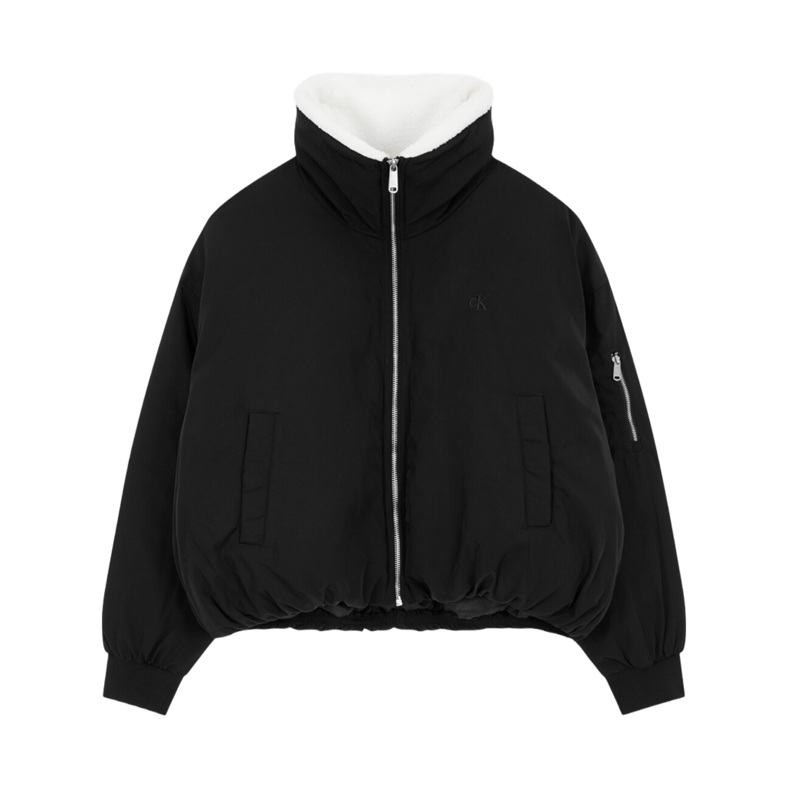 (W) 캘빈 클라인 숏 에비에이터 보머 다운 푸퍼 블랙((W) Calvin Klein Short Aviator Bomber Down Puffer Black)