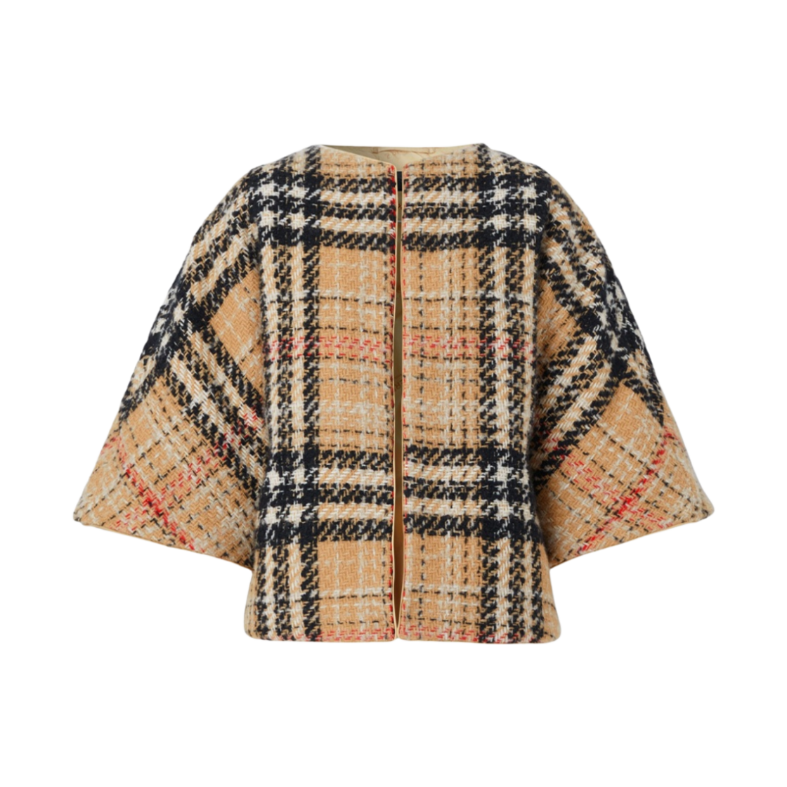 (W) 버버리 이그재저레이트 체크 캐시미어 실크 트위드 케이프 아카이브 베이지((W) Burberry Exaggerated Check Cashmere Silk Tweed Cape Archive Beige) - 2